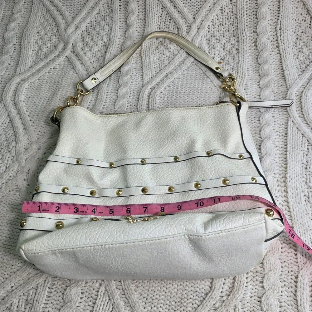 Jessica Simpson Hobo Bag White Gold Studded Faux Leather Shoulder Y2k Summer‎
